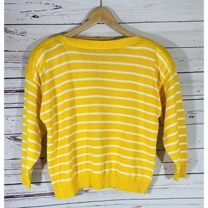 Marcia Dollar Womens Sweater Sz L Yellow White Stripes Shoulder Pads Boat Neck